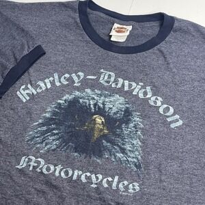 Harley Davidson Motorcycles Men's 2XL Ringer Eagle Blue Biggs Oceanside CA